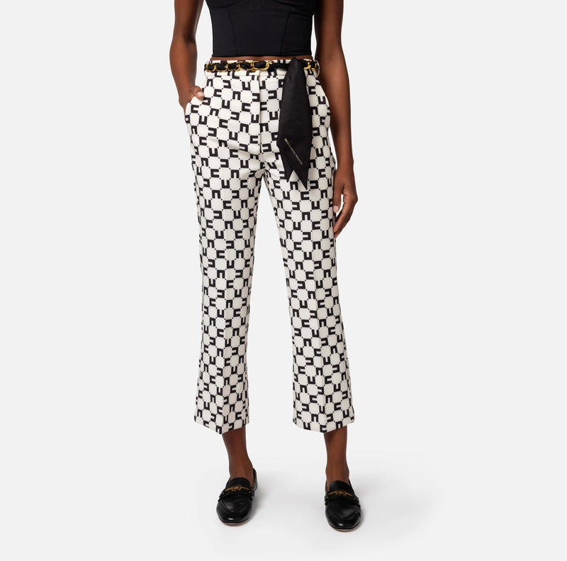 ELISABETTA FRANCHI baby Boot trousers in stretch crêpe with logo print and foulard scarf belt