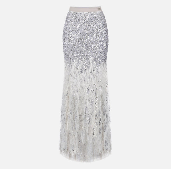 ELISABETTA FRANCHI EMBROIDERED LONG SKIRT IN TULLE FABRIC