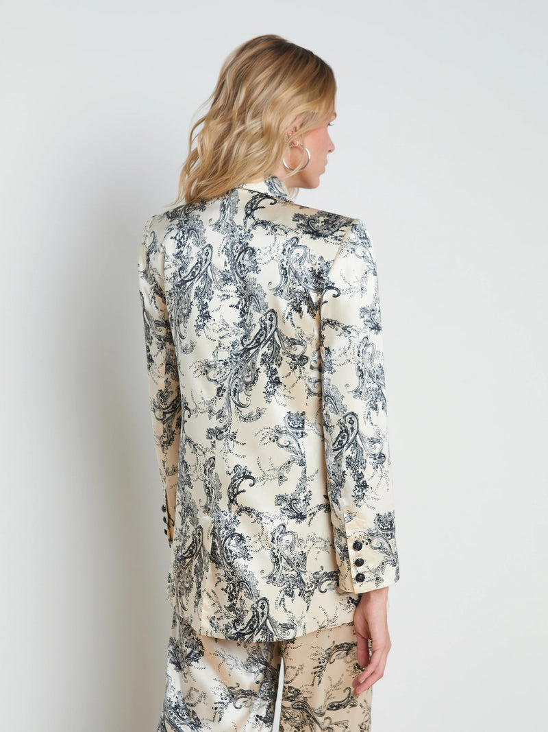 L’AGENCE JAYDA DOUBLE BREASTED SILK BLAZER IN SKETCH PAISLEY