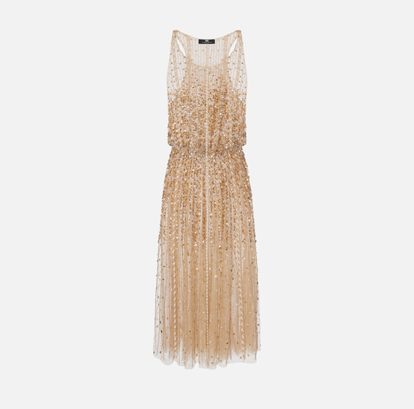 ELISABETTA FRANCHI MIDI DRESS IN EMBROIDERED TULLE