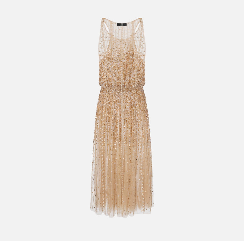 ELISABETTA FRANCHI MIDI DRESS IN EMBROIDERED TULLE