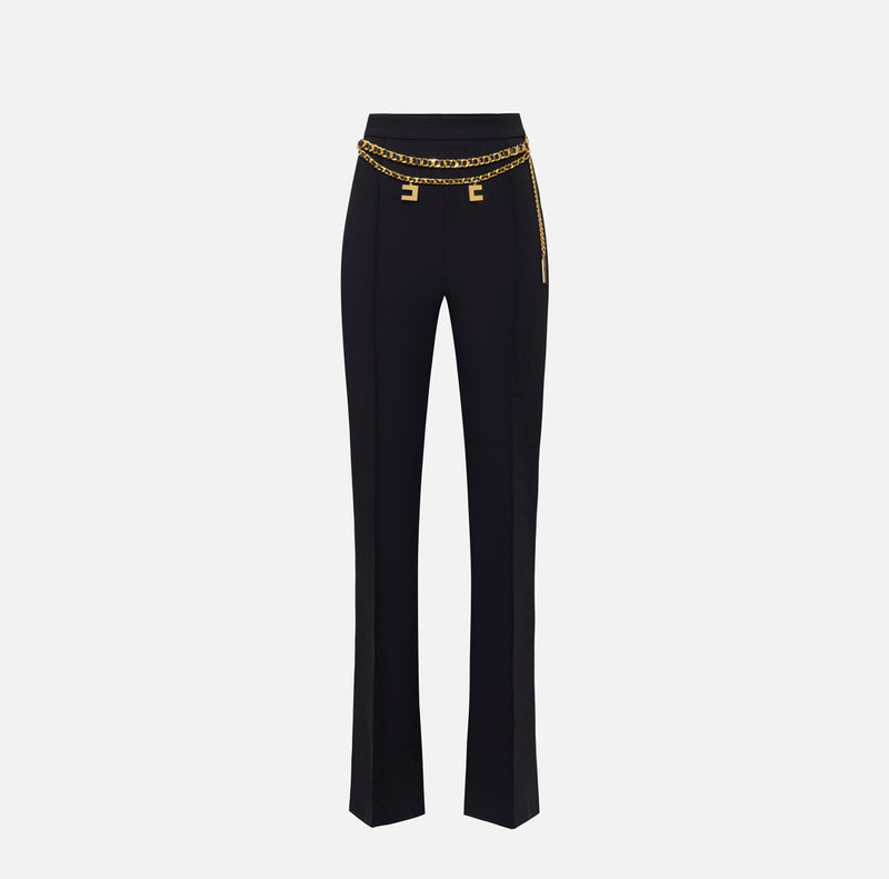 ELISABETTA FRANCHI PALAZZO STRETCH TROUSER WITH CHAIN BELT