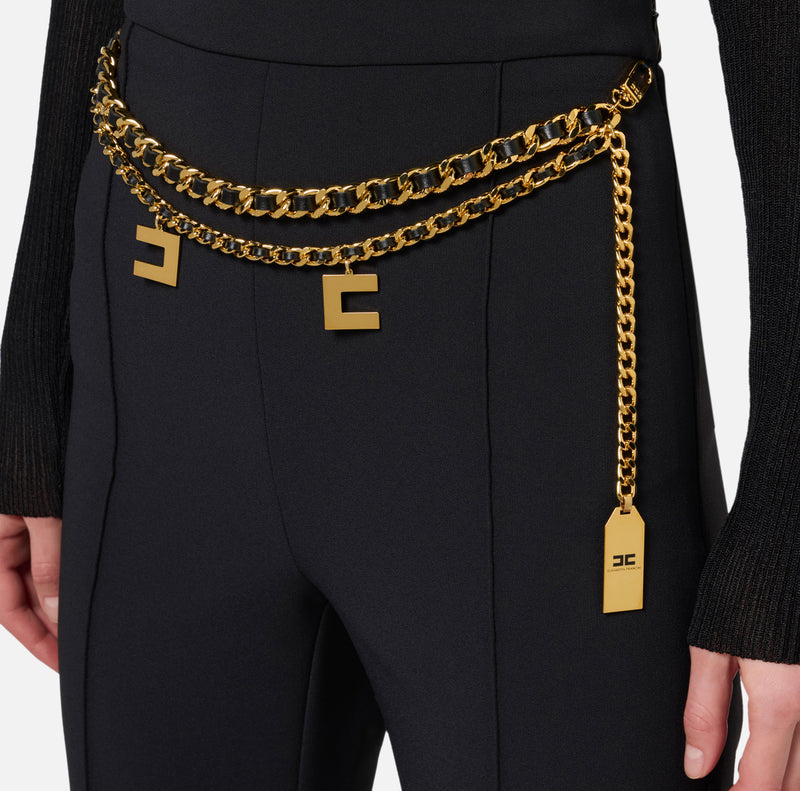 ELISABETTA FRANCHI PALAZZO STRETCH TROUSER WITH CHAIN BELT