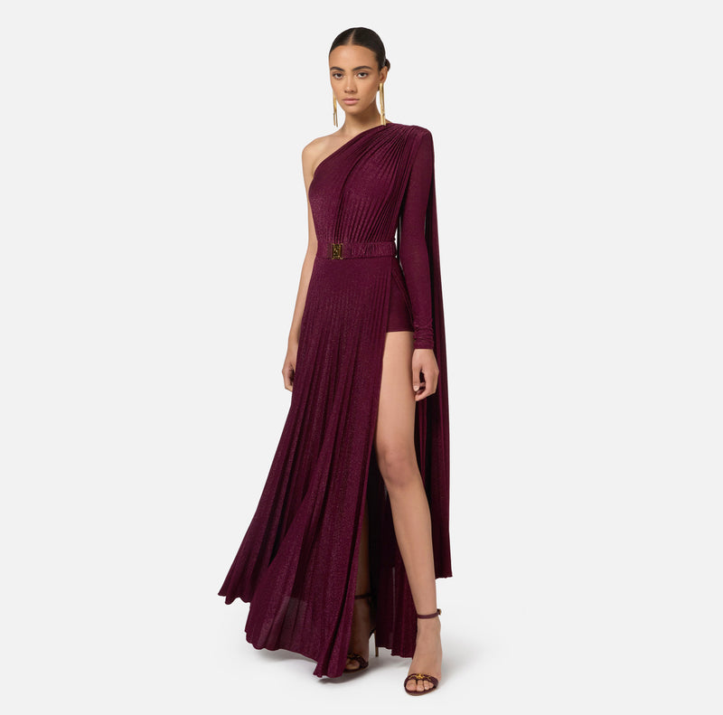 ELISABETTA FRANCHI ONE SHOULDER RED CARPET LUREX DRESS