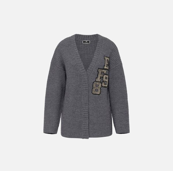 ELISABETTA FRANCHI CARDIGAN WITH LOGO PATCH