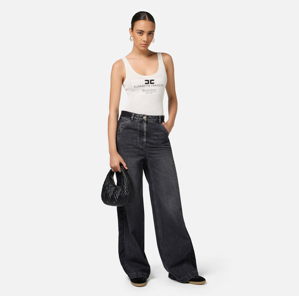 ELISABETTA FRANCHI COTTON JEANS WITH NYLON STRIPE