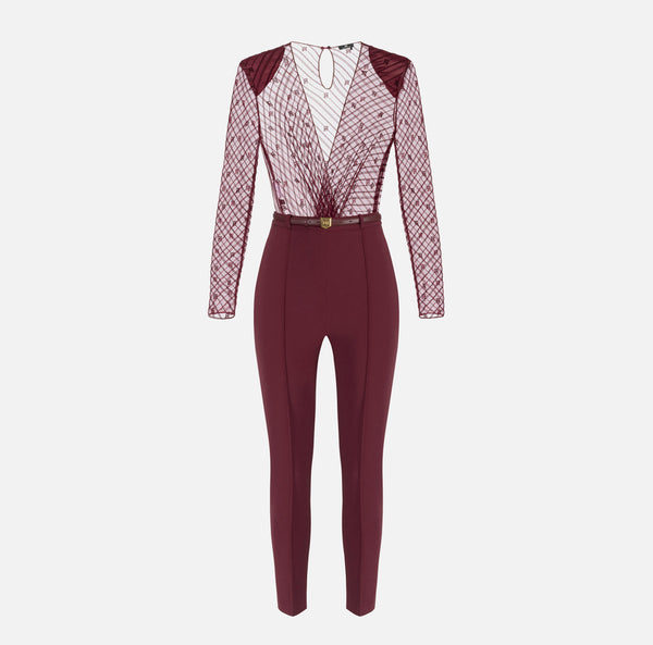 ELISABETTA FRANCHI JUMPSUIT IN FLOCKED TULLE