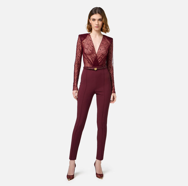 ELISABETTA FRANCHI JUMPSUIT IN FLOCKED TULLE