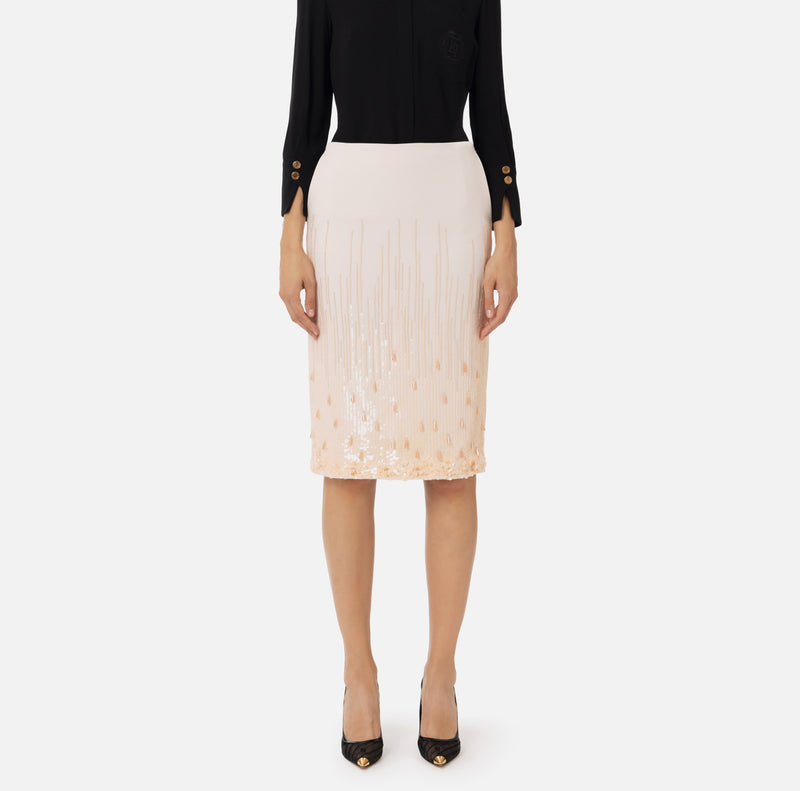 ELISABETTA FRANCHI MIDI SKIRT WITH SEQUIN EMBROIDERY