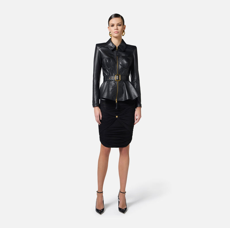 ELISABETTA FRANCHI LEATHER JACKET WITH PEPLUM