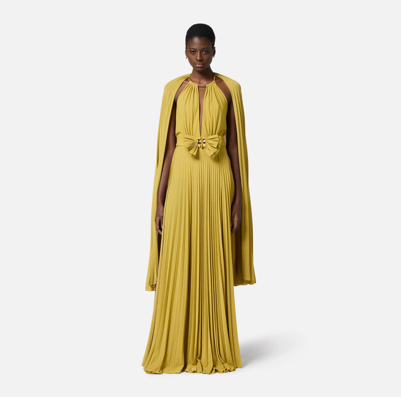 ELISABETTA FRANCHI RED CARPET LUREX DRESS WITH CAPE