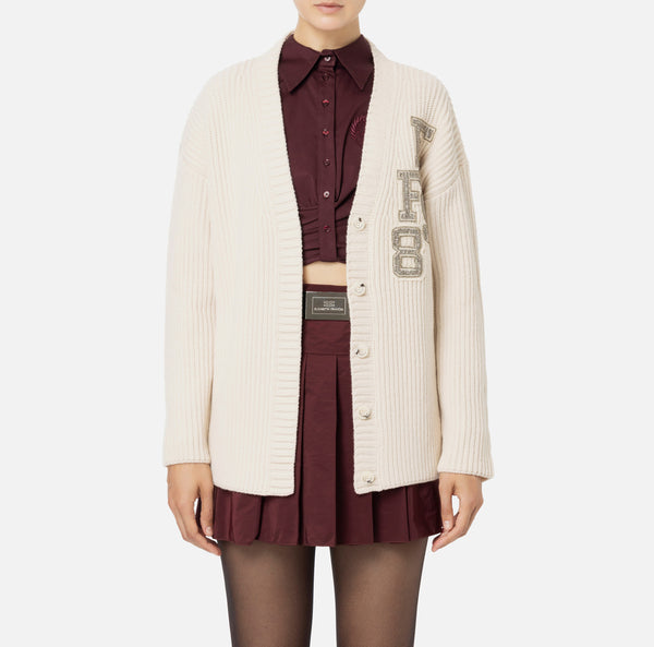 ELISABETTA FRANCHI CARDIGAN WITH LOGO PATCH