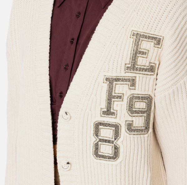 ELISABETTA FRANCHI CARDIGAN WITH LOGO PATCH