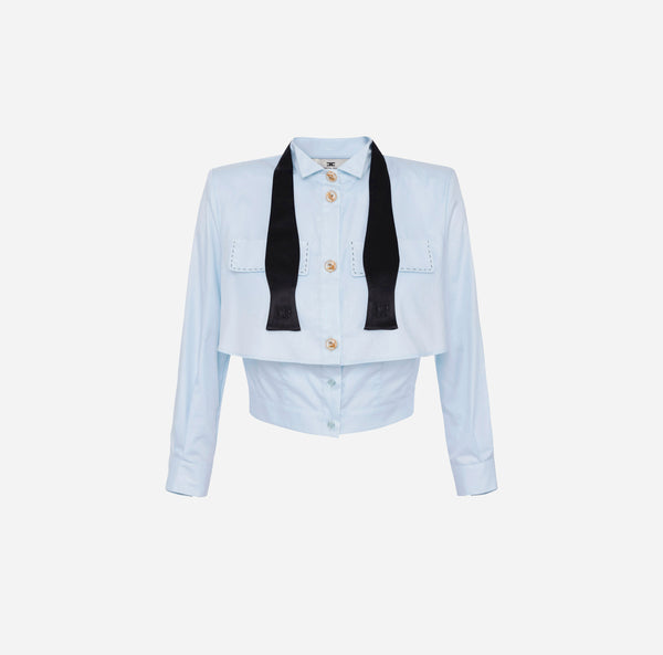 ELISABETTA FRANCHI POPLIN SHIRT WITH BOW TIE