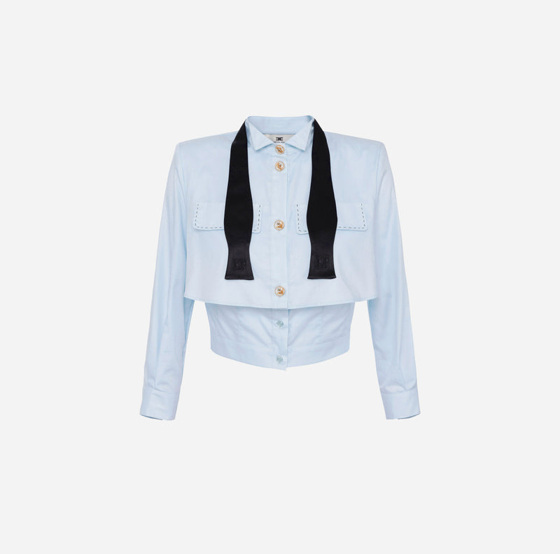 ELISABETTA FRANCHI POPLIN SHIRT WITH BOW TIE