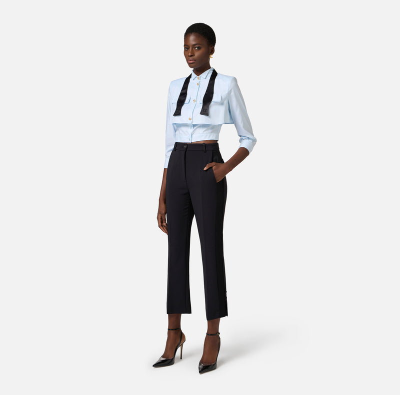 ELISABETTA FRANCHI POPLIN SHIRT WITH BOW TIE