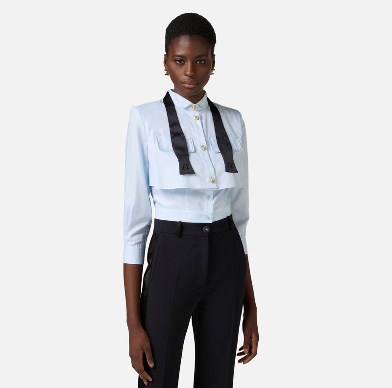 ELISABETTA FRANCHI POPLIN SHIRT WITH BOW TIE