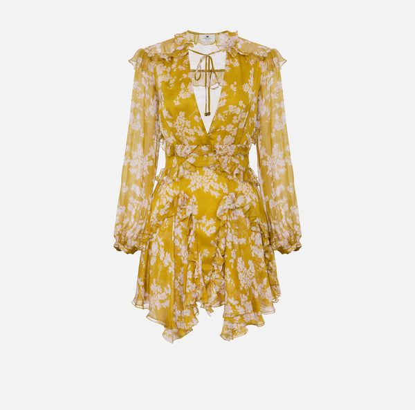 ELISABETTA FRANCHI PRINTED DRESS WITH RUFFLE