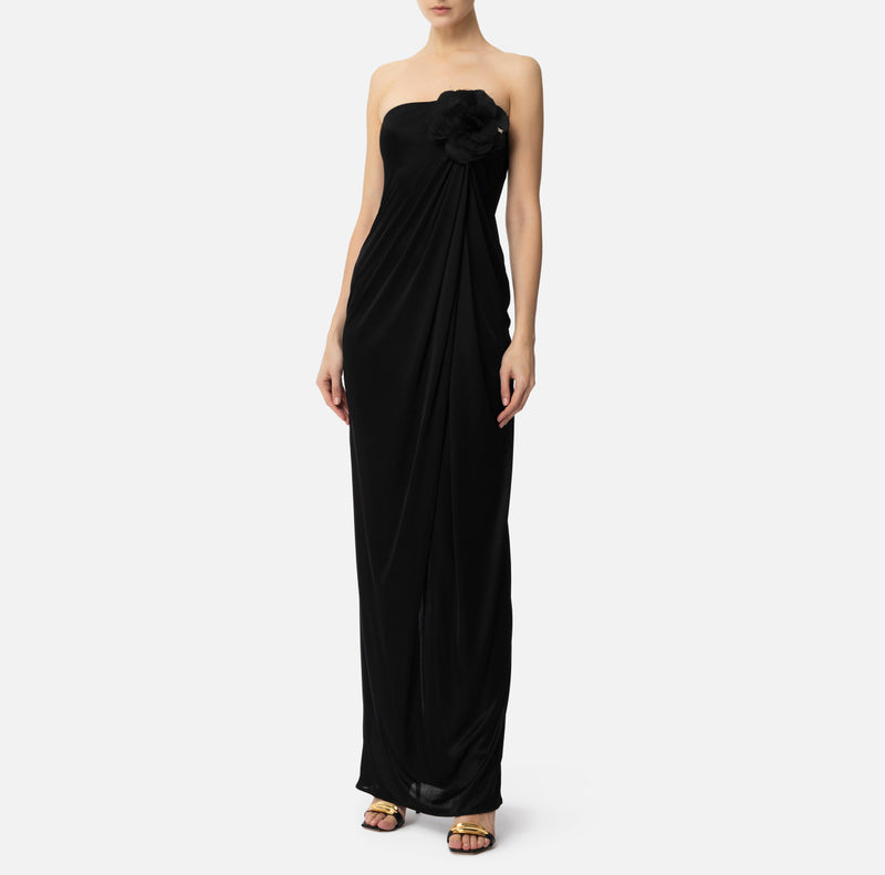 ELISABETTA FRANCHI RED CARPET DRESS WITH EMBROIDERED FLOWER