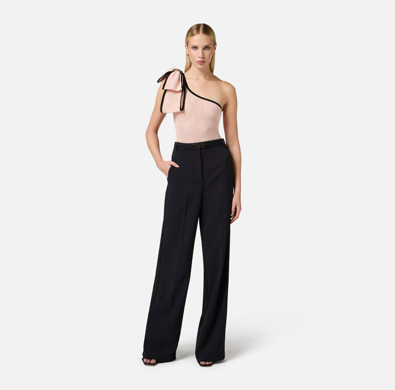 ELISABETTA FRANCHI ONE SHOULDER BOYSUIT WITH BOW DETAIL