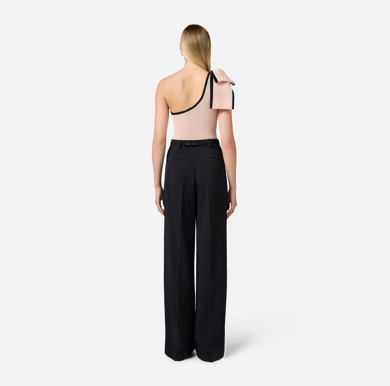 ELISABETTA FRANCHI ONE SHOULDER BOYSUIT WITH BOW DETAIL