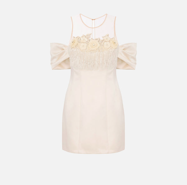 ELISABETTA FRANCHI DRESS WITH EMBROIDERED FLOWERS AND TULLE