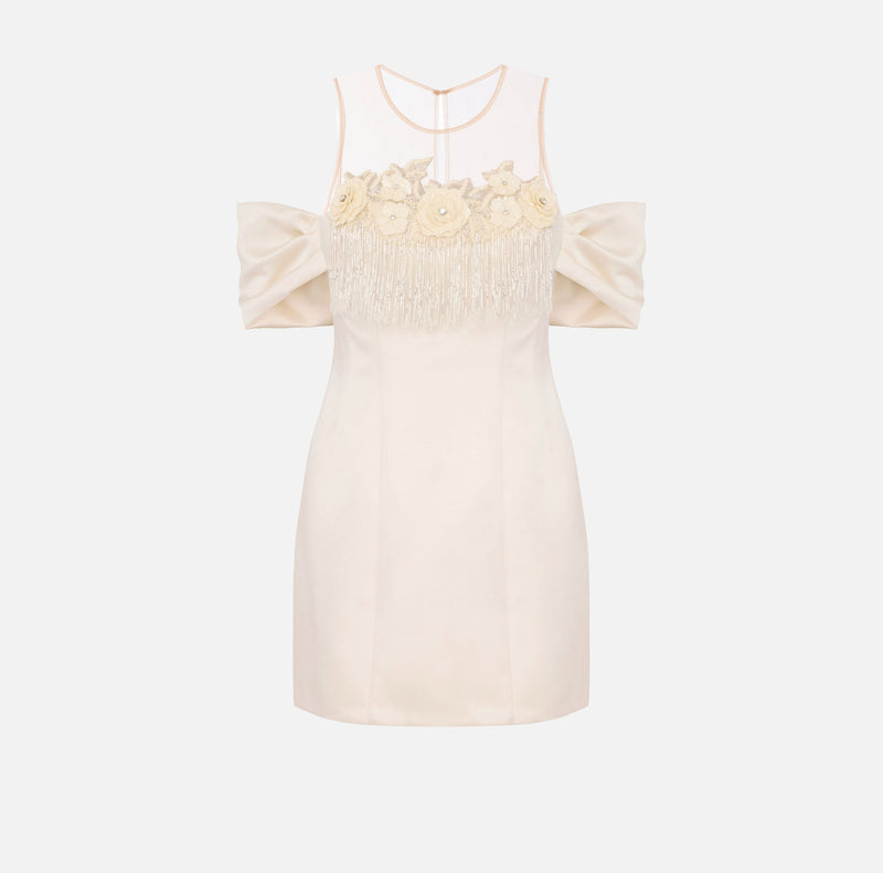 ELISABETTA FRANCHI DRESS WITH EMBROIDERED FLOWERS AND TULLE