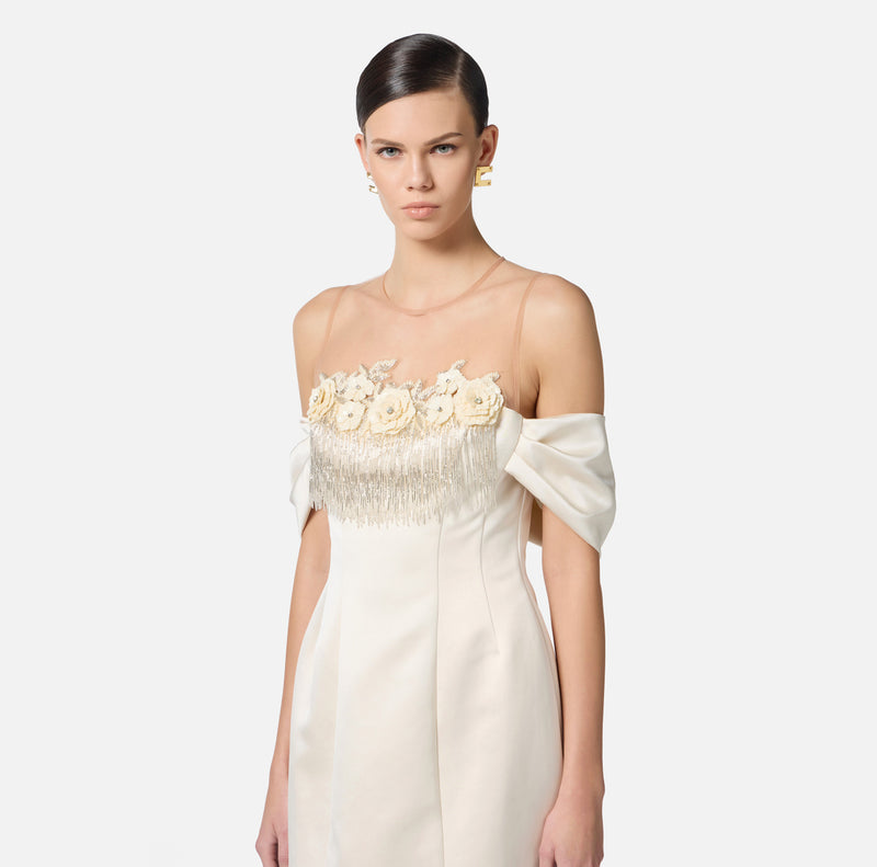 ELISABETTA FRANCHI DRESS WITH EMBROIDERED FLOWERS AND TULLE