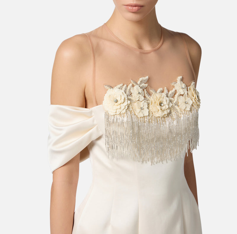 ELISABETTA FRANCHI DRESS WITH EMBROIDERED FLOWERS AND TULLE