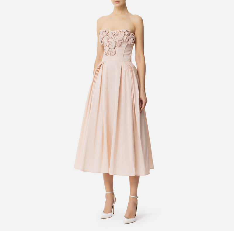 ELISABETTA FRANCHI DRESS IN GABERDINE FABRIC WITH ROSES