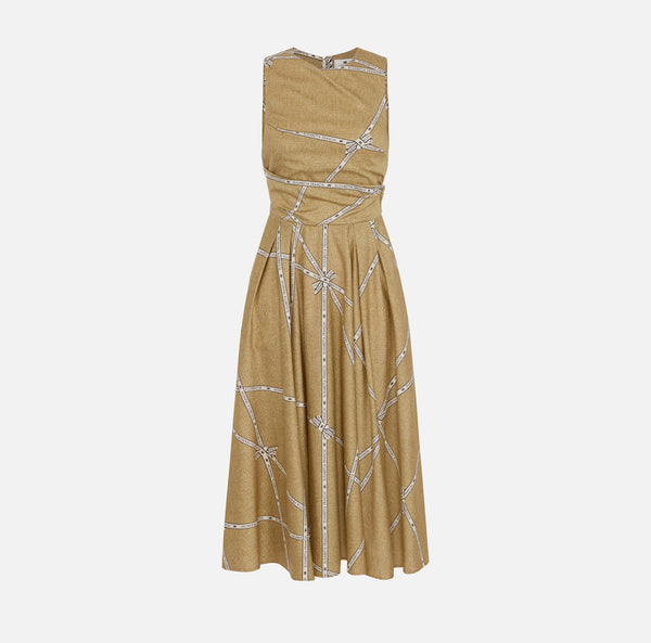ELISABETTA FRANCHI COTTON DRESS WITH RAFIA PRINT