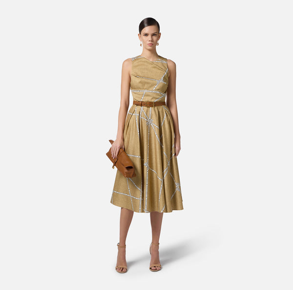 ELISABETTA FRANCHI COTTON DRESS WITH RAFIA PRINT