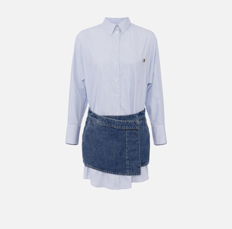 ELISABETTA FRANCHI POPLIN SHIRT DRESS WITH DENIM DETAIL