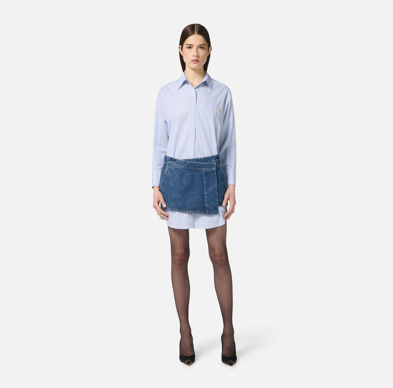 ELISABETTA FRANCHI POPLIN SHIRT DRESS WITH DENIM DETAIL