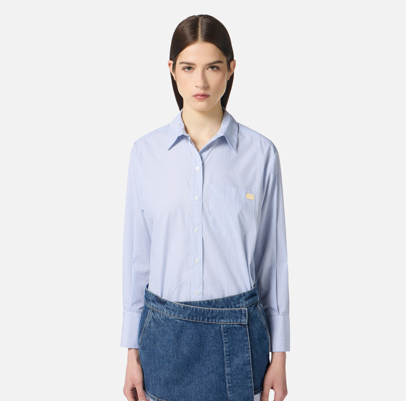 ELISABETTA FRANCHI POPLIN SHIRT DRESS WITH DENIM DETAIL