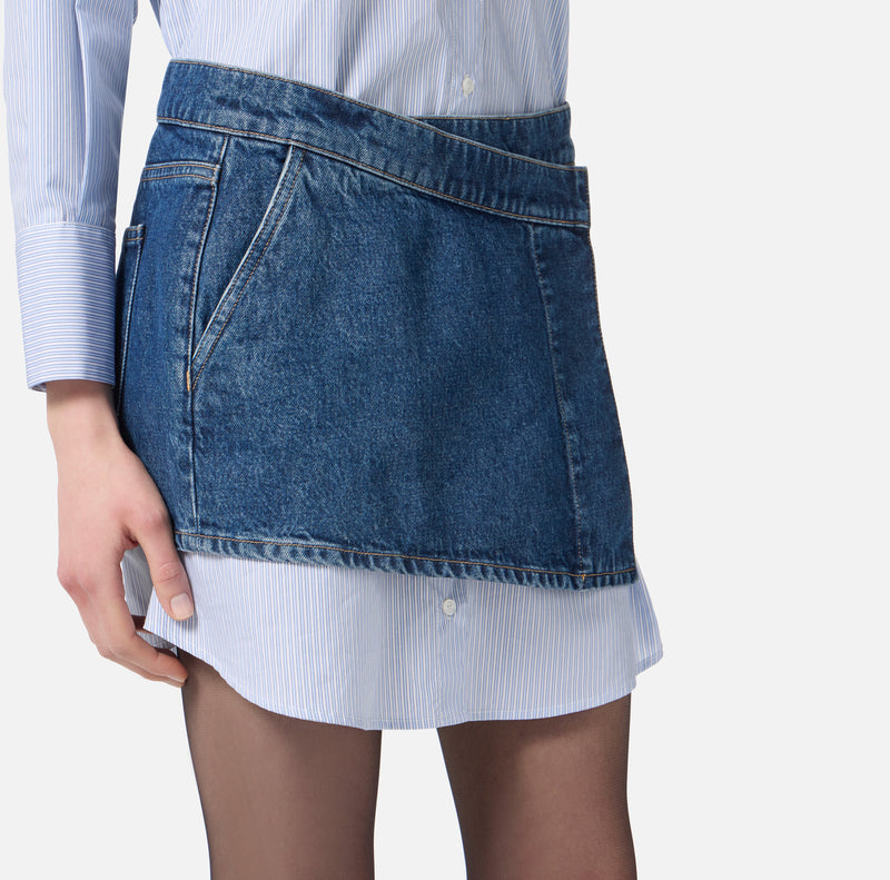 ELISABETTA FRANCHI POPLIN SHIRT DRESS WITH DENIM DETAIL