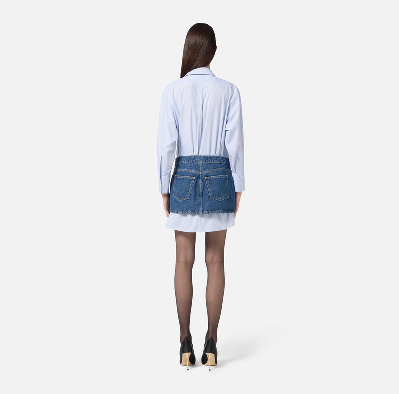 ELISABETTA FRANCHI POPLIN SHIRT DRESS WITH DENIM DETAIL