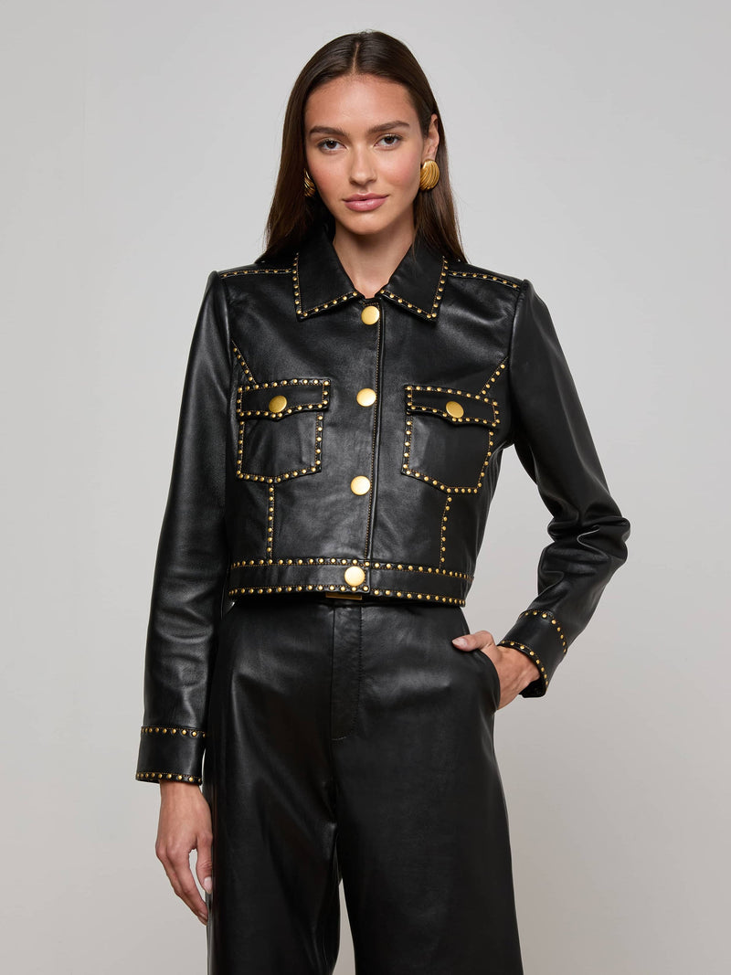 L’AGENCE WINSOME STUDDED LEATHER JACKET