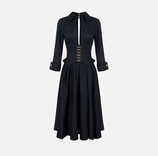 ELISABETTA FRANCHI COTTON DRESS WITH GOLD DETAIL