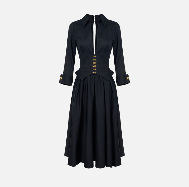 ELISABETTA FRANCHI COTTON DRESS WITH GOLD DETAIL