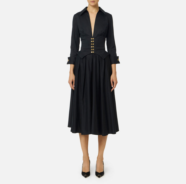 ELISABETTA FRANCHI COTTON DRESS WITH GOLD DETAIL