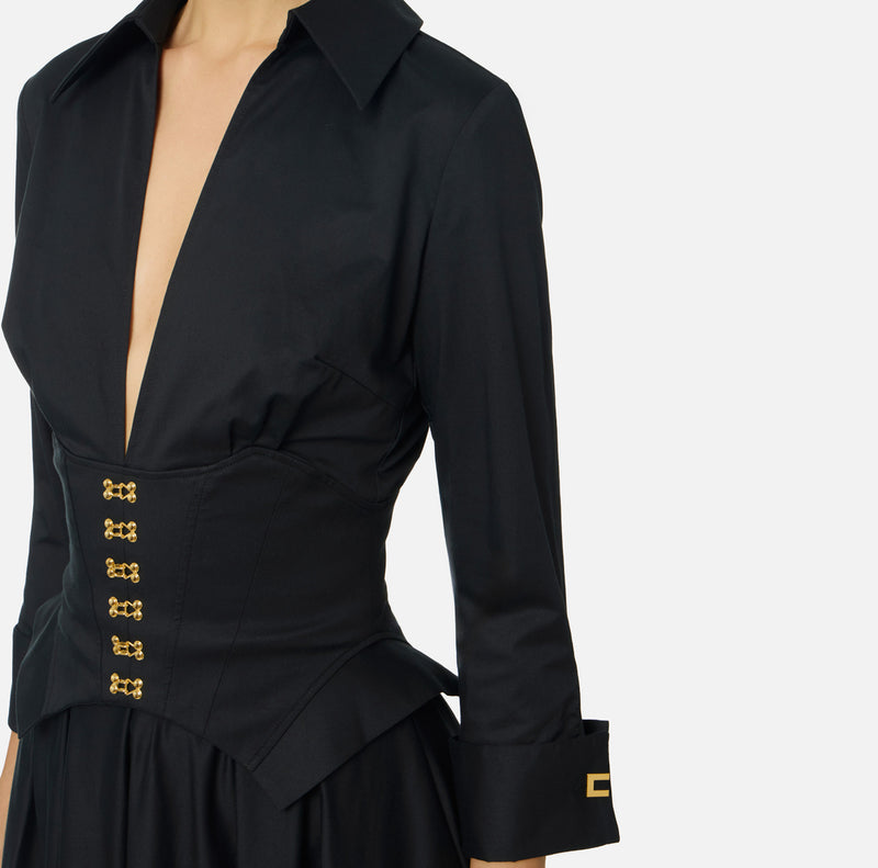 ELISABETTA FRANCHI COTTON DRESS WITH GOLD DETAIL