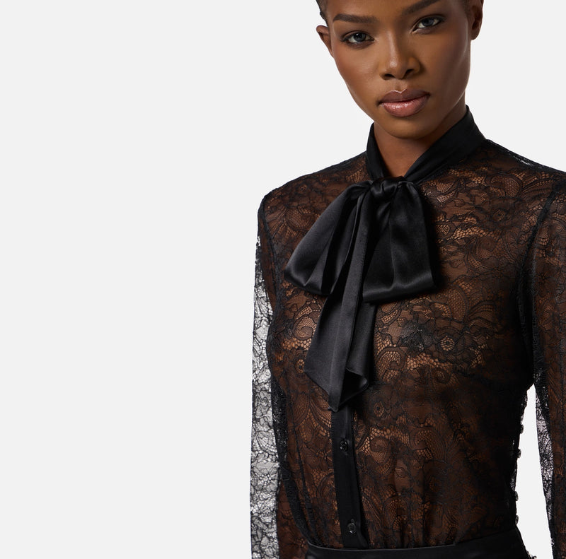 ELISABETTA FRANCHI DRESS IN LACE AND TULLE WITH CRYSTALS