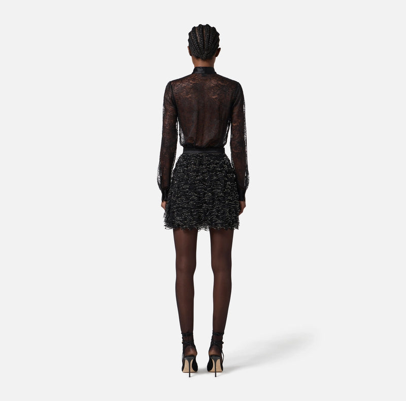 ELISABETTA FRANCHI DRESS IN LACE AND TULLE WITH CRYSTALS
