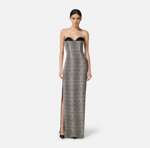 ELISABETTA FRANCHI RED CARPET DRESS IN PYTHON PRINT