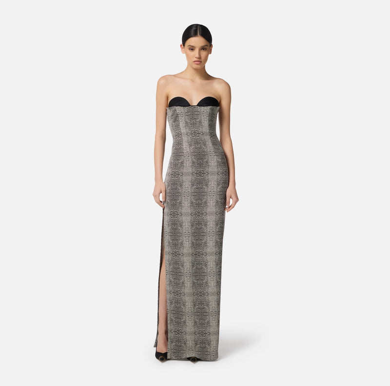 ELISABETTA FRANCHI RED CARPET DRESS IN PYTHON PRINT